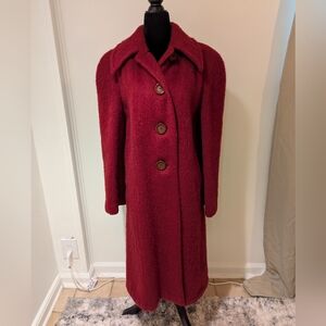 Vintage 1940s Kenwood Marshall Brushed 100% Wool Coat Red Satin Lined Union Made